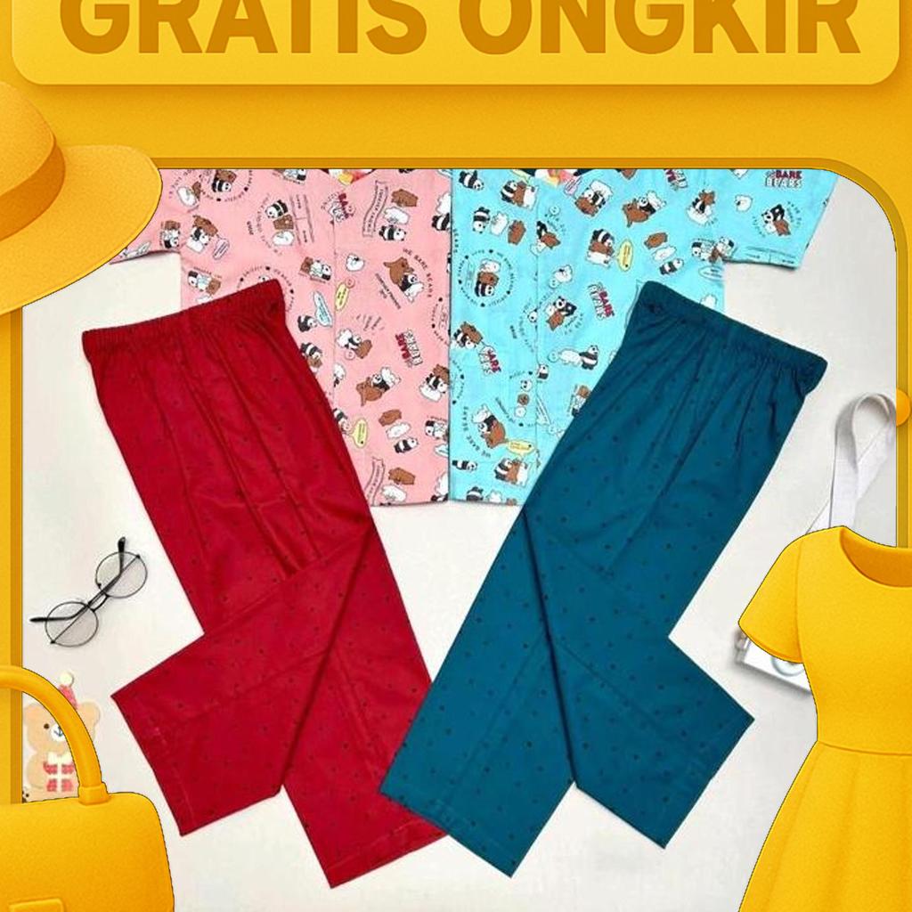 Piyama Niqta Corak We Bare Bears Katun Setelan Celana Baju Pendek Panjang Dewasa Remaja Tidur Daster