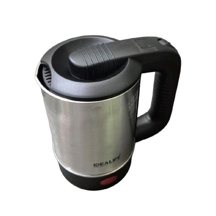 IDEALIFE TEKO LISTRIK PEMANAS AIR IL-100 0.5 L STAINLESS STEEL GARANSI 1TH FREE 2 GELAS HITAM MODEL 