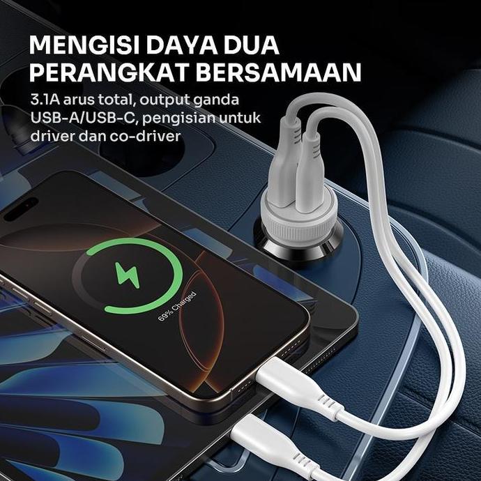 Tanamanara - Robot Car Charger 3.1A Dual Port Type C Charger Cable Mobil Rt-C13
