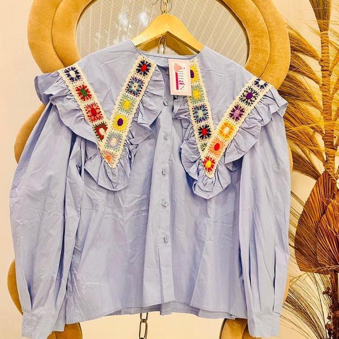 Kemeja katun import kerah bordir