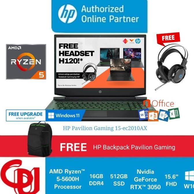 Terlaris Hp Pavilion Gaming 15-Ec2010Ax Ryzen 5-5600H Rtx3050 512Gb Ssd 16Gb