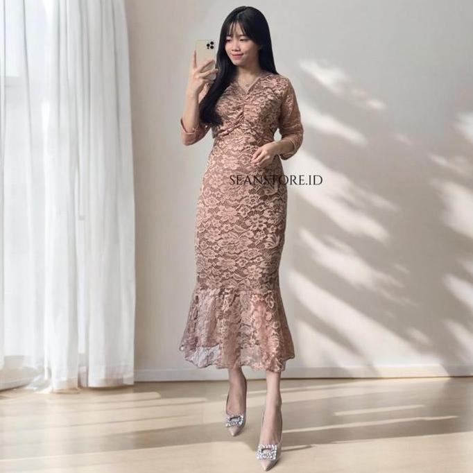 NEW Georgia Dress Brukat Simple Wanita Korean Fashion / Midi dress Natal | Dress gereja | Dress kond