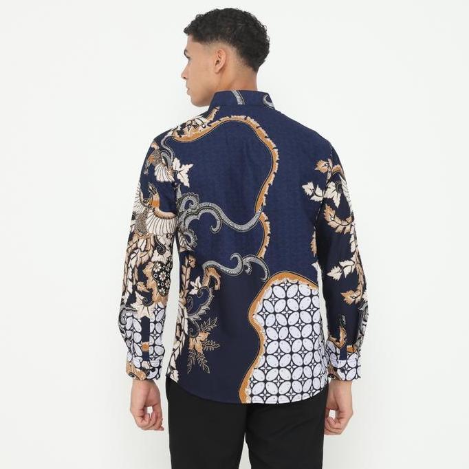 Dancus Batik Couple Atasan Batik Pria dan Wanita Warna Navy OLR303