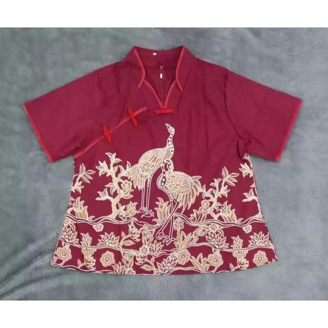 BAJU IMLEK CHEONGSAM BLOUSE BATIK WANITA MERAH BSIZE JUMBO 331 HAMIL