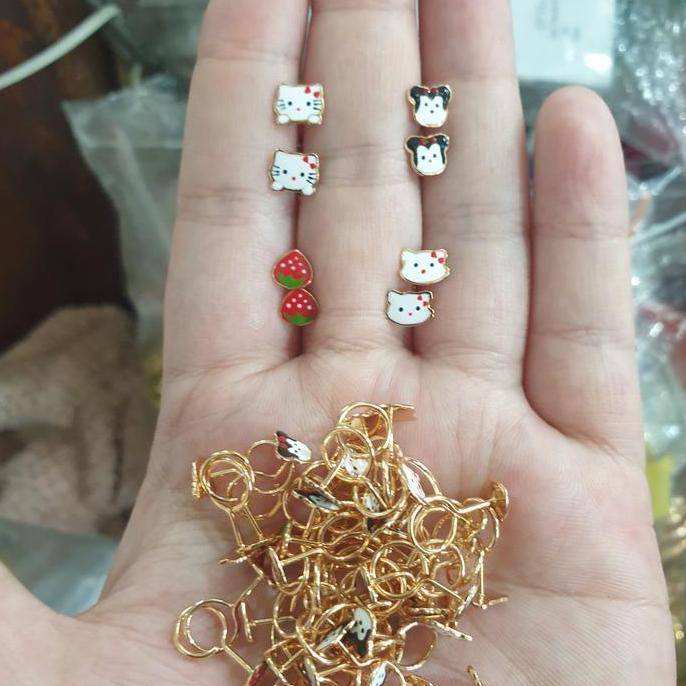 anting toge end loop emas asli kartun karakter anak lucu emas asli 8K