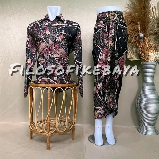 Rok Batik Kebaya Couple Kemeja Panjang/ Rok Lilit Batik Couple Kemeja Lengan Panjang Batik Set Rok B