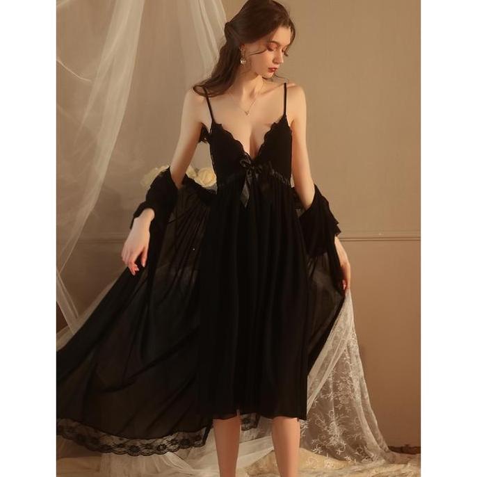 Set Baju Kimono Long Dress Piyama Tidur Lingerie Sexy Wanita Dewasa