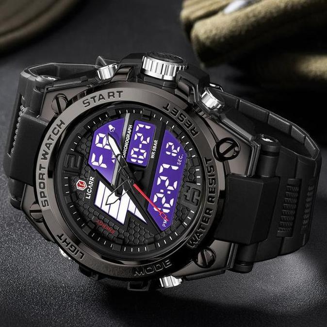 Putrowayahseller - LICARR Jam Tangan Pria Olahraga Kuarsa Digital Analog Stopwatch 9513