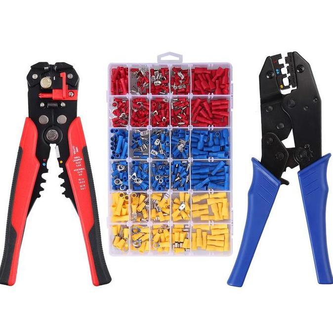 Grosir Set Alat Crimping Kawat Konektor Kabel Tembaga  Plus Skun Terminal Gepeng Insulated Connector