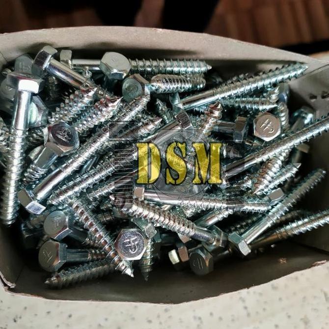 Galvanis Lag Screw M6 / Deskrup 1/4x4" / Baut Kayu 10 CM Kunci 10