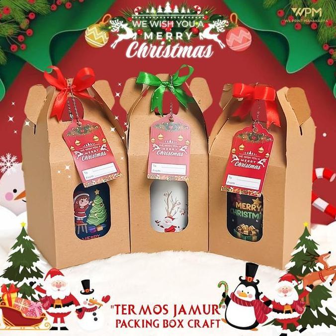 PAKET SOUVENIR NATAL / TERMOS MINI NATAL / PAKET TERMOS MINI JAMUR NATAL BOX COKLAT / / SOUVENIR TER
