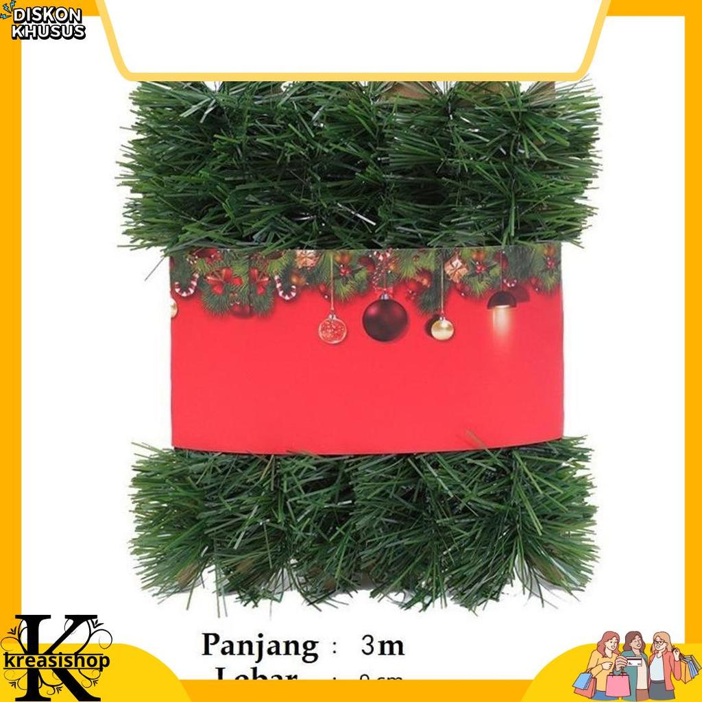 Termurah ACC69 Aksesoris Tinsel Slinger GREEN HIJAU (3 Meter x 9cm) Rumbai Gaba Gaba Bulat Tebal Hia