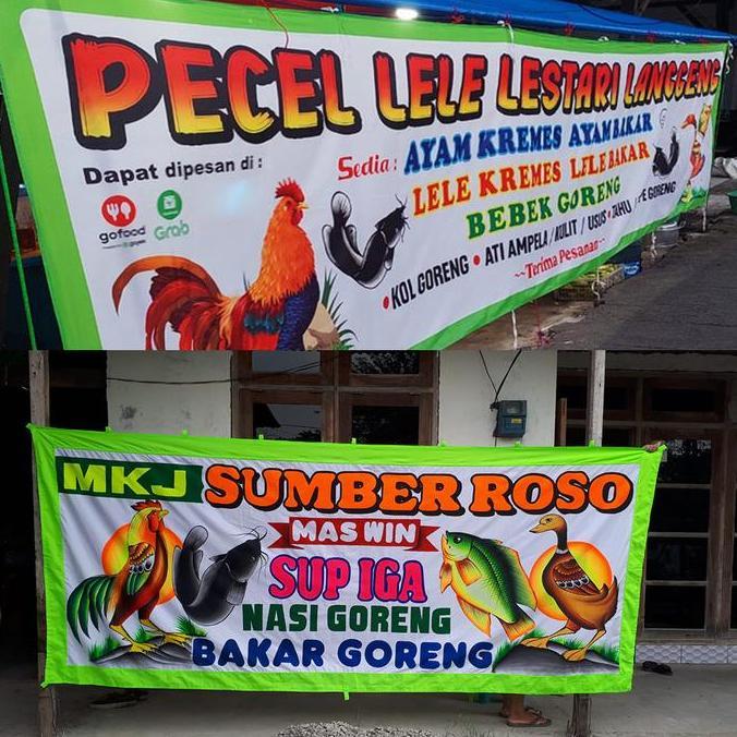 Spanduk Kain Pecel Lele, Spanduk Jualan, Banner Custom Desain, Bahan Kain TC