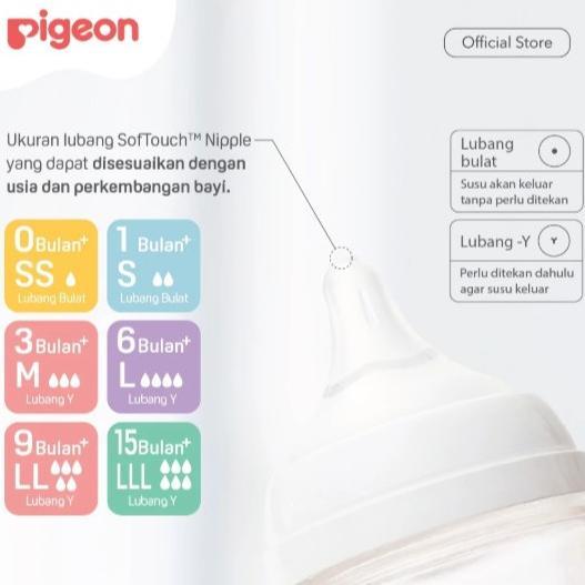 Pigeon Baby Silicone Nipple Wide Neck Softouch Plus | Dot Bayi wideneck Soft Touch Ukuran S, M, L, L