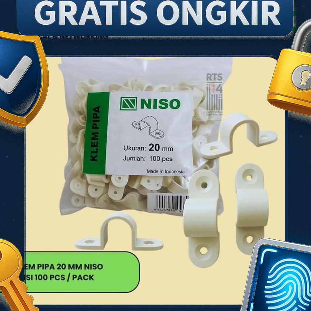 Klem Pipa Listrik 20Mm Niso ( 100 Pc ) / Clamp Pipa Conduit 20 Mm Niso