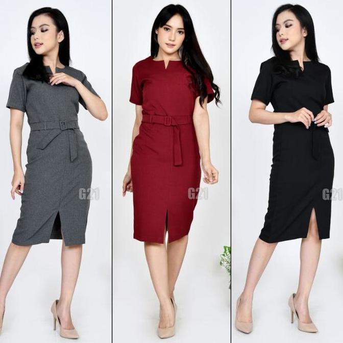 Dress bisnis Kerja Wanita mewah  Kantor dress pesta seragam spg Formal High Premium Quality Midi Hit