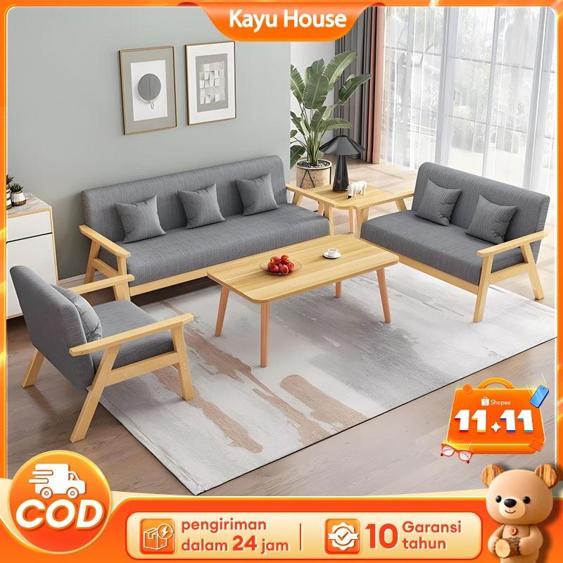 Sofa Sofa Ruang Tamu Kursi Tamu Santai Sofa Bed 3/2/1 Seater Kayu Solid Sofa Empuk Sofa Santai