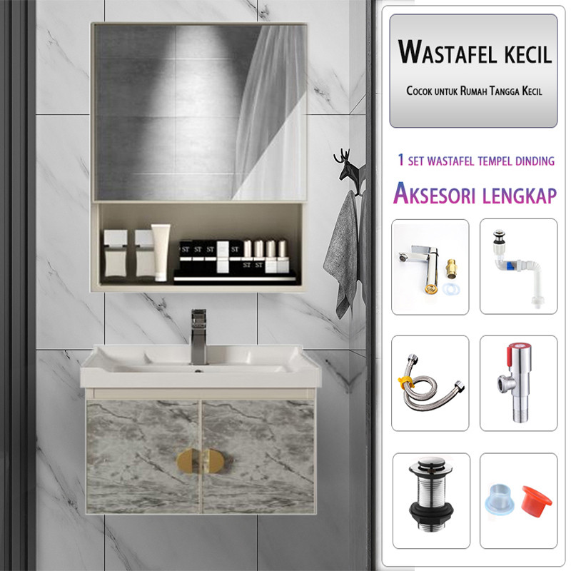 wastafel cuci tangan estetik 50cm washtafel kamar mandi set-wastafel dinding-kabinet wastafel alumin