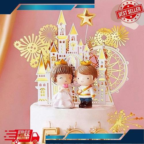Terlaris Topper Akrilik Castle Firework Ferris Wheel White Gold Kembang Api Bianglala Kastil Istana 