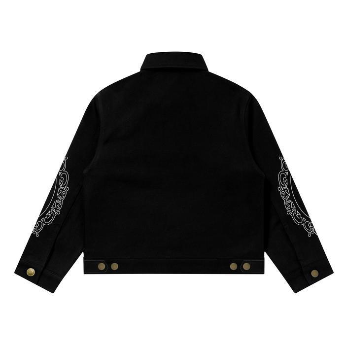 Round - Work Jacket CanvasOversize Boxy Mirror Hitam Bordir Jaket Pria Wanita Free Patch New Best Qu