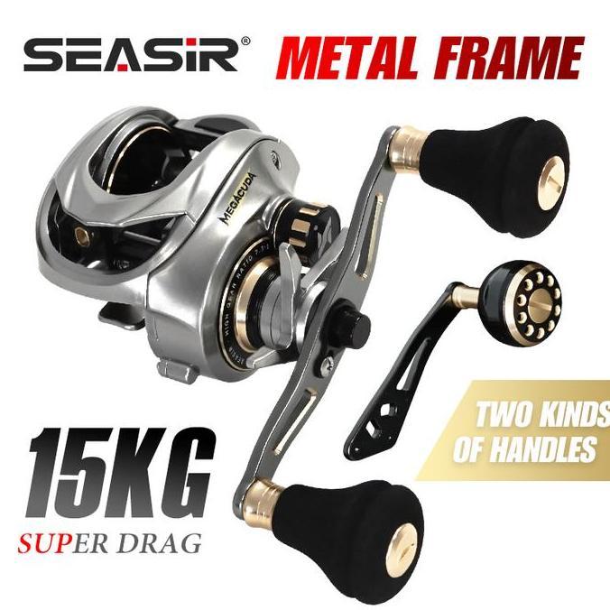 SEASIR MEGACUDA Reel Pancing Casting Umpan, Rangka Aluminium Logam Kiri/Kanan + Sisi Karbon Gagang G