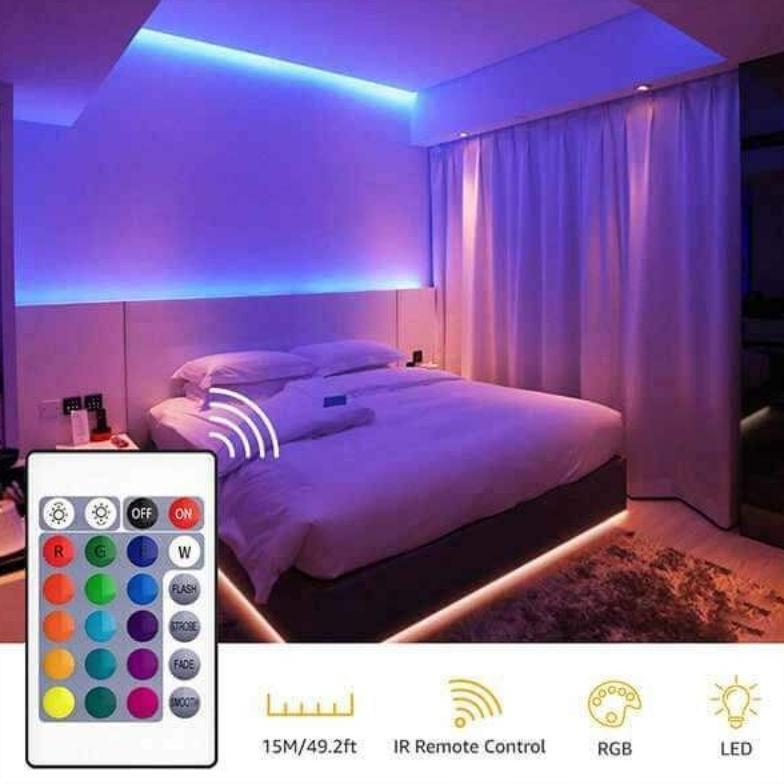 Baru [3528 10M] Lampu Led Strip Rgb 16 Warna Remote Tiktok Warna Warni Lampu Kamar Dinding