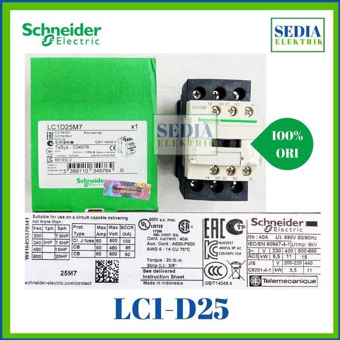 Kontaktor Schneider Lc1D25M7 Lc1 D25 Lc1-D25 Best Seller