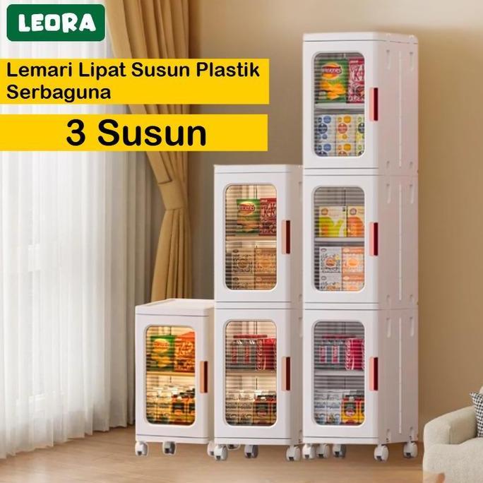 LEORA Lemari Lipat 3 SUSUN LEORA Lemari Pakaian Plastik Lemari Portable Lemari Plastik Susun Rak Sep