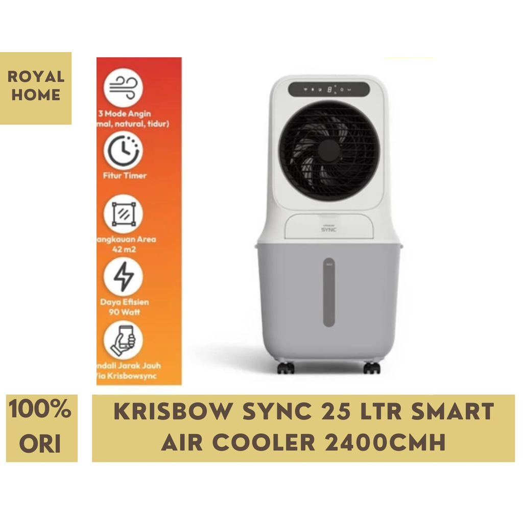 Krisbow Sync 25 Ltr Smart Air Cooler Putih Abu Abu Wifi Remote Pendingin Udara Evaporatif Portable