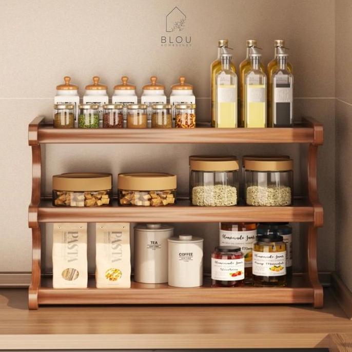 TERLARIS ou Rak Kayu Aesthetic Estetik Kitchen rack seasoning sge rack rak kayu bambu gelas bumbu da