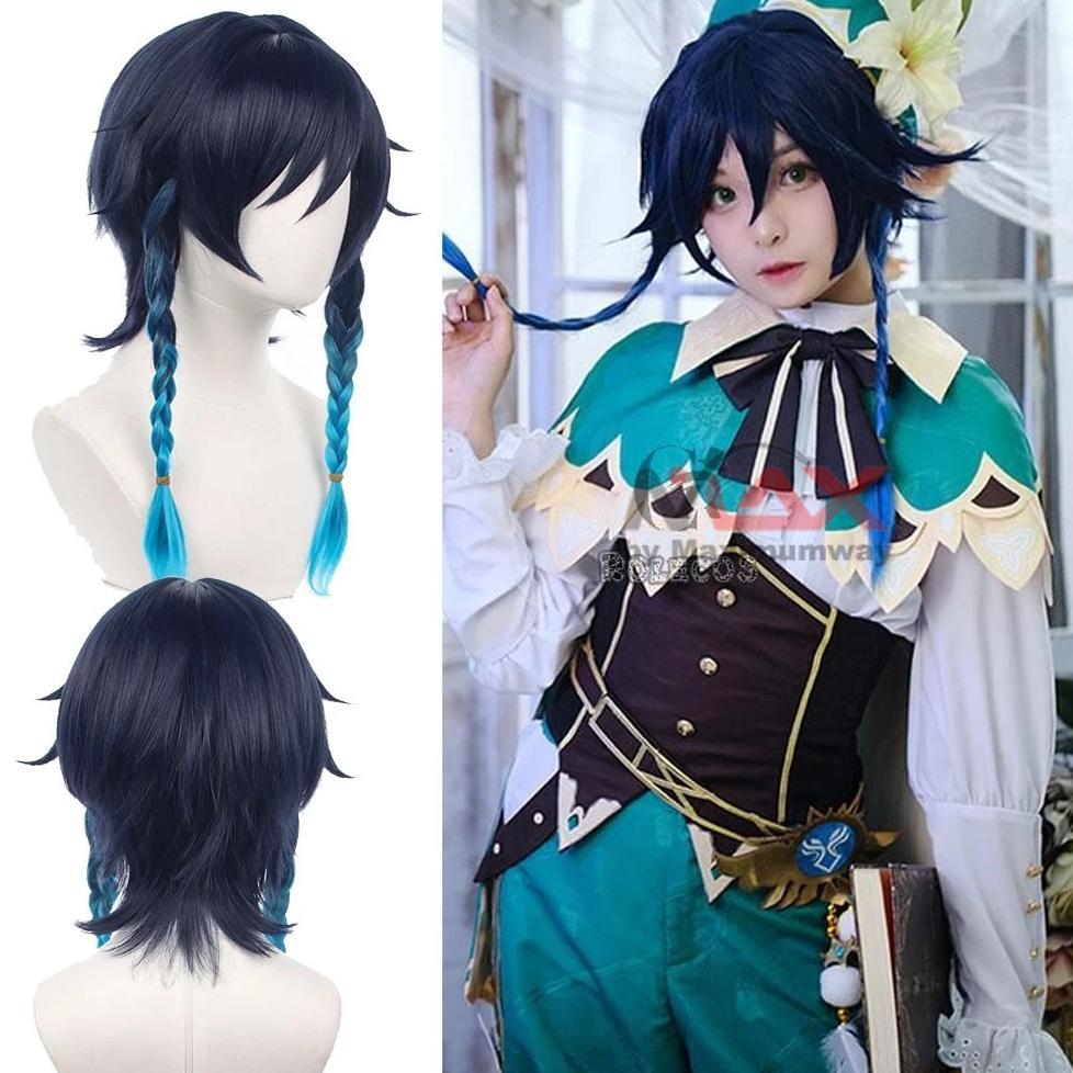 Wig Anime Venti Cosplay Cosplay Genshin Impact Karakter Cantik rambut palsu Cewek Wanita keren Promo
