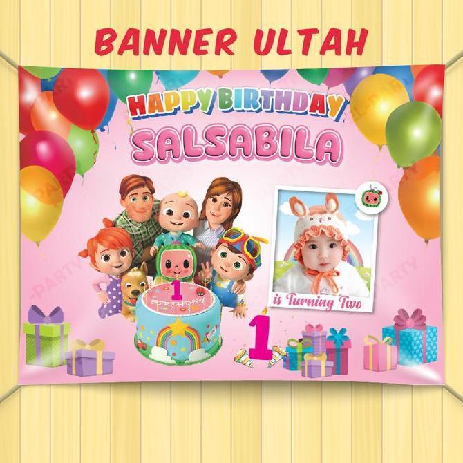 Diskon Banner Ulang Tahun Cocomelon Spanduk Custom Nama Dekorasi Pesta Ultah Anak Backdrop Birthday 