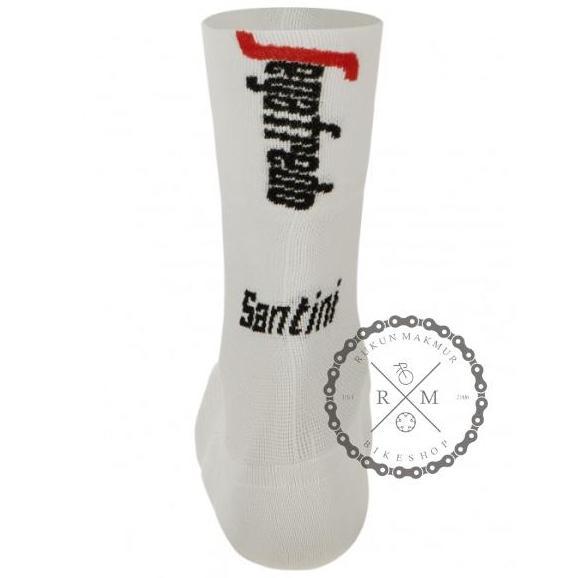 Santini Men Road Cycling Socks Team Trek Segafredo White Red - Sock Kaos Kaki Sepeda Balap Roadbike