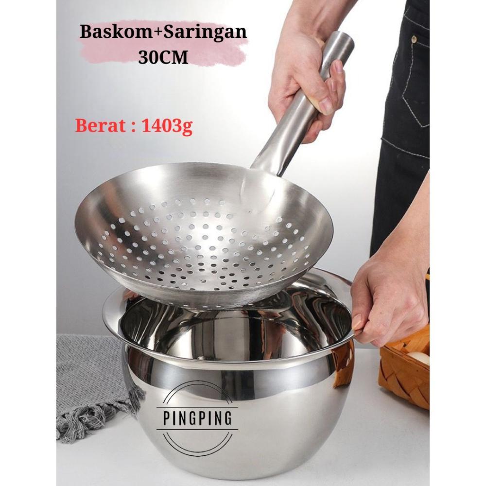 Baskom Minyak + Saringan Minyak Stainless Steel baskom