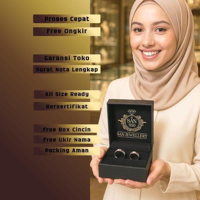 Cincin Pria Perak 950 Model Polos Elegan | Pilihan Palladium Platinum Emas Putih | Cincin Nikah Tuna