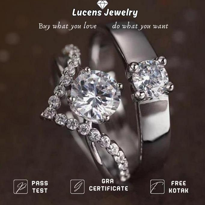 Cincin Couple Tunangan Perak Asli Nikah Emas Putih Adjustable Pasangan Nikah Lamaran Cincin Kawin