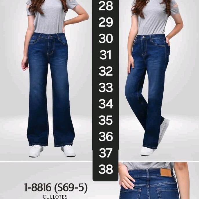 CELANA JEANS FELINO KULOT PANJANG WARNA DEEP BLUE WISKER