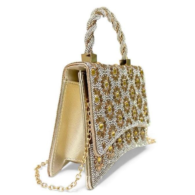 Tas Pesta Handle Flower Diamond Bunga Tas Kondangan X24-3 GOLD