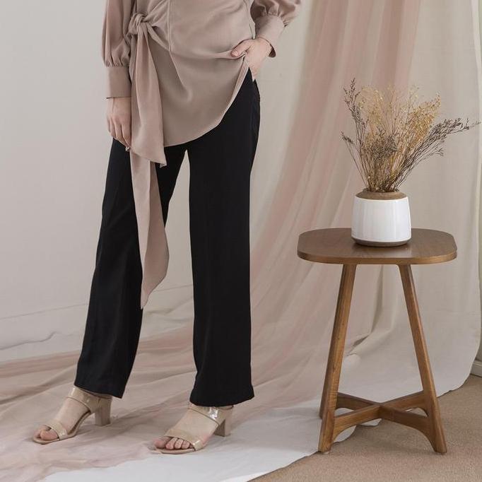 Binar Aska Label - Celana panjang wanita lurus kantong pinggang karet