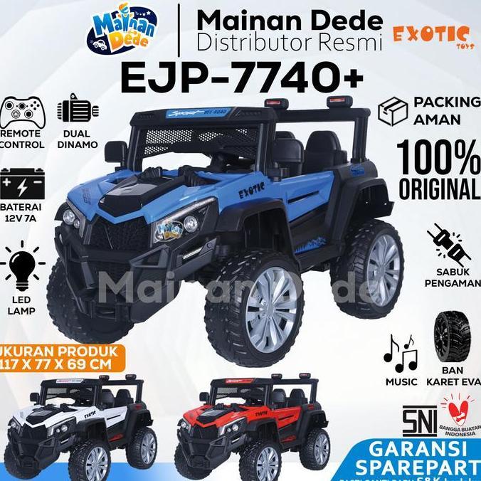 EXOTIC Mainan Mobil Aki Anak EJP7740+ BAN KARET EVA Baterai 12V 7AH Mesin Ganda 2x390Watt Mode Ayun 