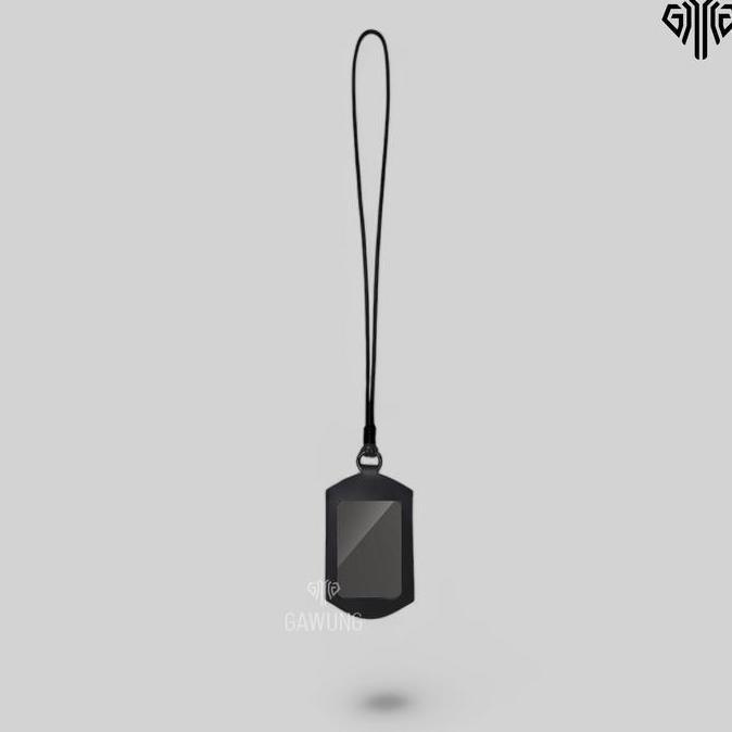 Lanyard ID Card Holder Slide Kalung Name Tag Kartu Hitam CHSLIDE Metal Transparan