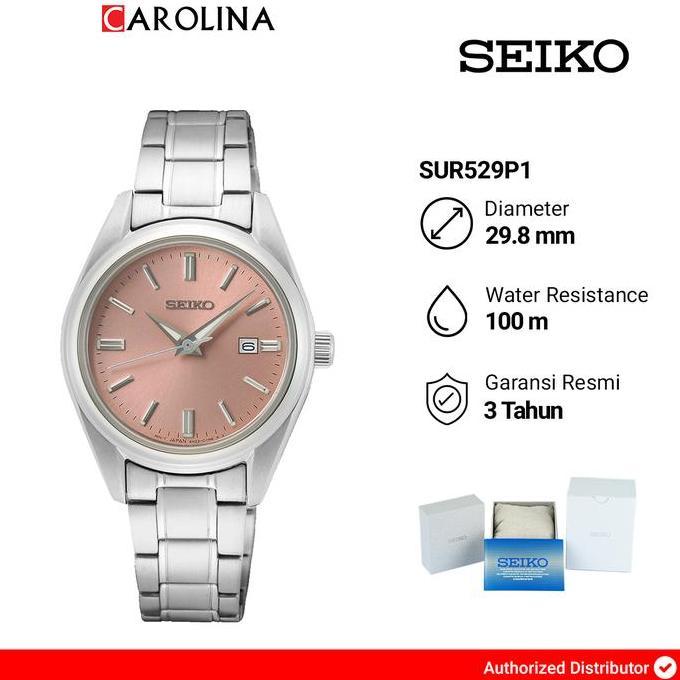 Jam Tangan Wanita Seiko Classic SUR529P1 Discover More Pink Salmon Dial Stainless Steel Strap