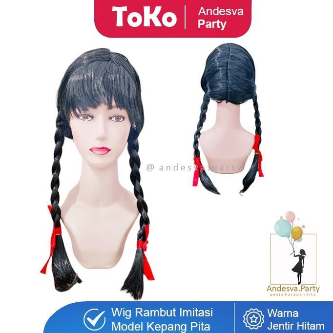 WIG panjang kepang hitam / Rambut palsu panjang murah / Wig kepang Panjang Hitam / wig kepang pita P