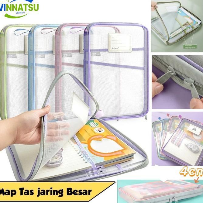 Document Bag Transparan 3 Lapis Tas Folder Portabel Jaring Penyimpanan Kertasfile Holder Lucu Map Do