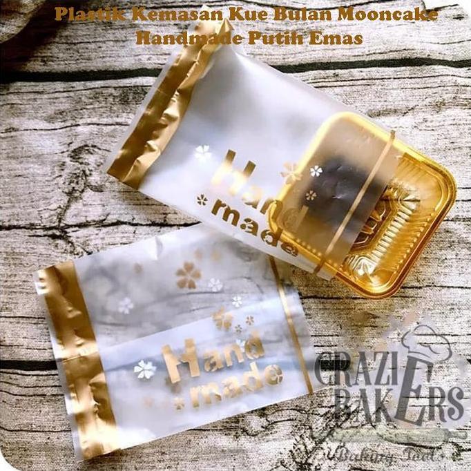 PLASTIK KEMASAN KUE BULAN MOONCAKE HANDMADE PUTIH EMAS