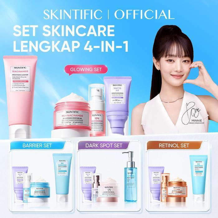 [Skintific 1 Set Lengkap] 4Pcs Skincare : Facial Wash + Moistuirizer + Serum + Sunscreens, Skincare 