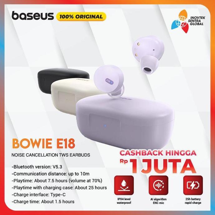 Promo Baseus Bowie E18 TWS Earphone Bluetooth Earbuds Bloetooth Erphone IPX4 - Headset Henset Diskon
