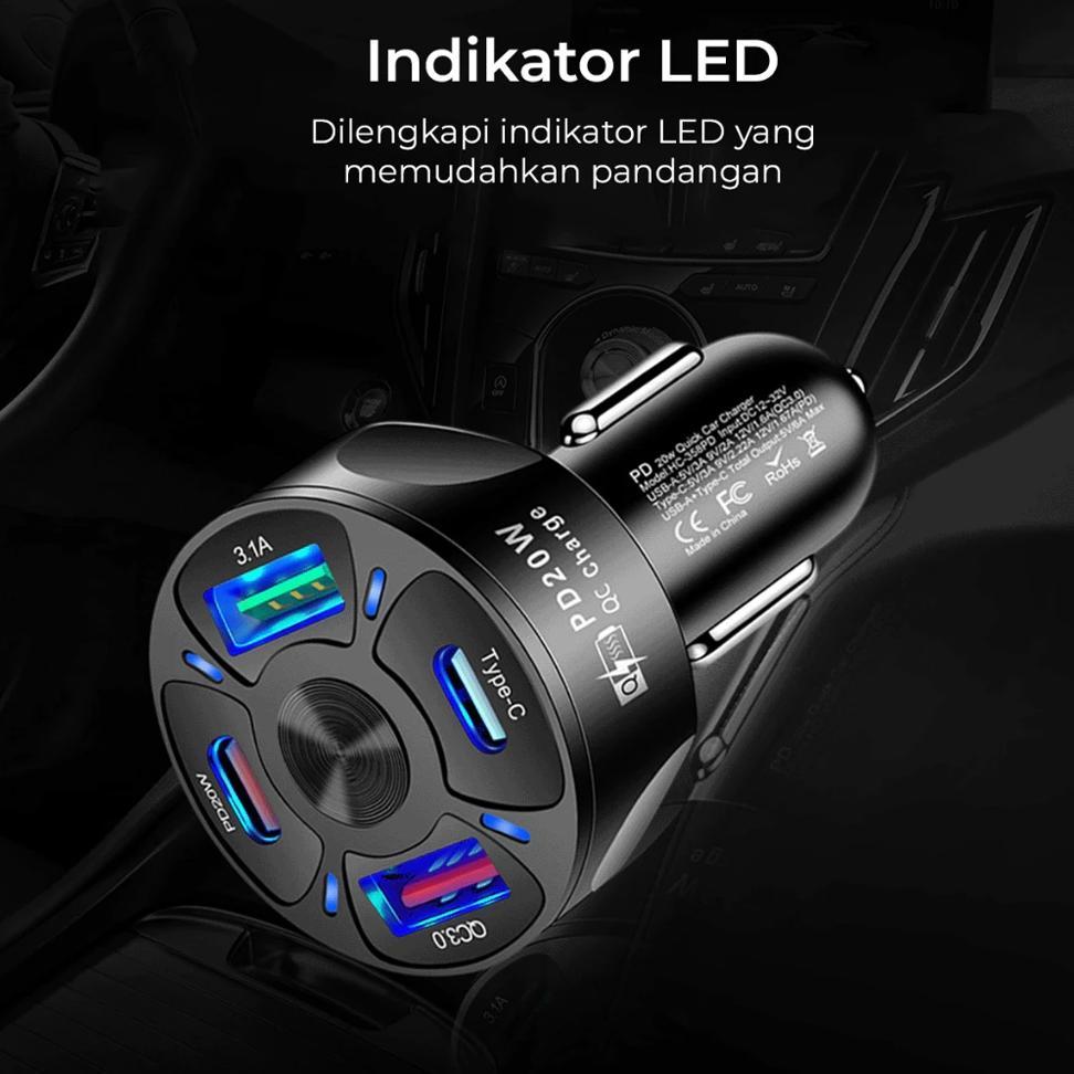 cuci gudang charger hp mobil car charger 4 port usb & type c fast charging cas hp mobil praktis mult