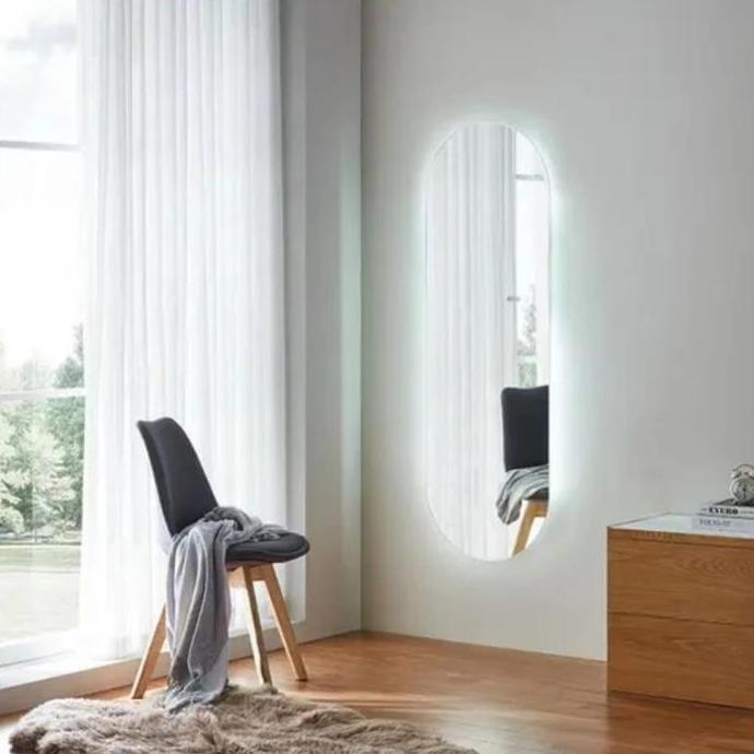 Kaca Cermin Besar Cermin Lampu Oval Bulat Led Aesthetic Wastafel Ruang