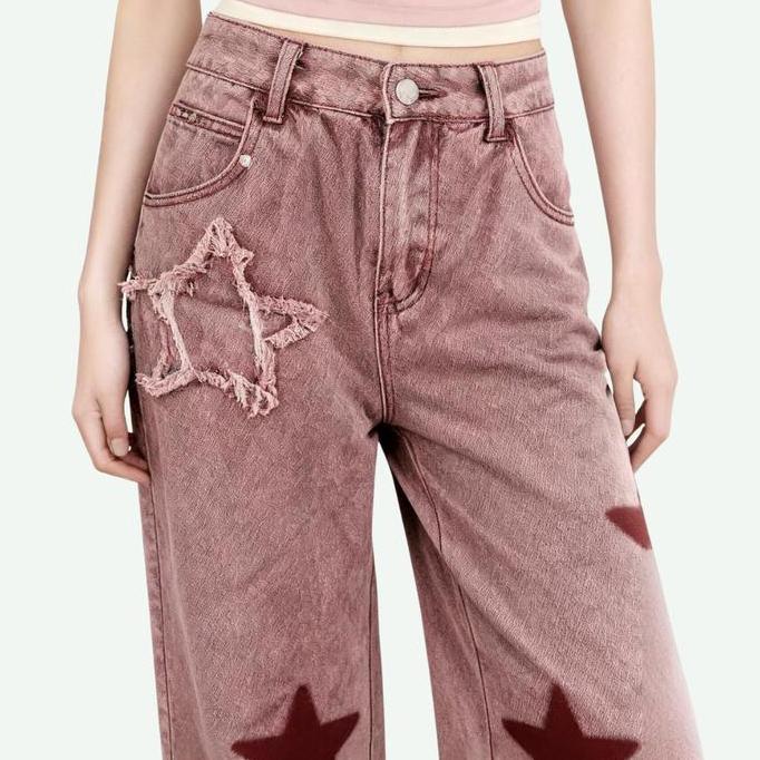 Celana Jeans Wanita Baggy Pink Bintang Fuji Inspired Look 6169 MEIN PREMIUM